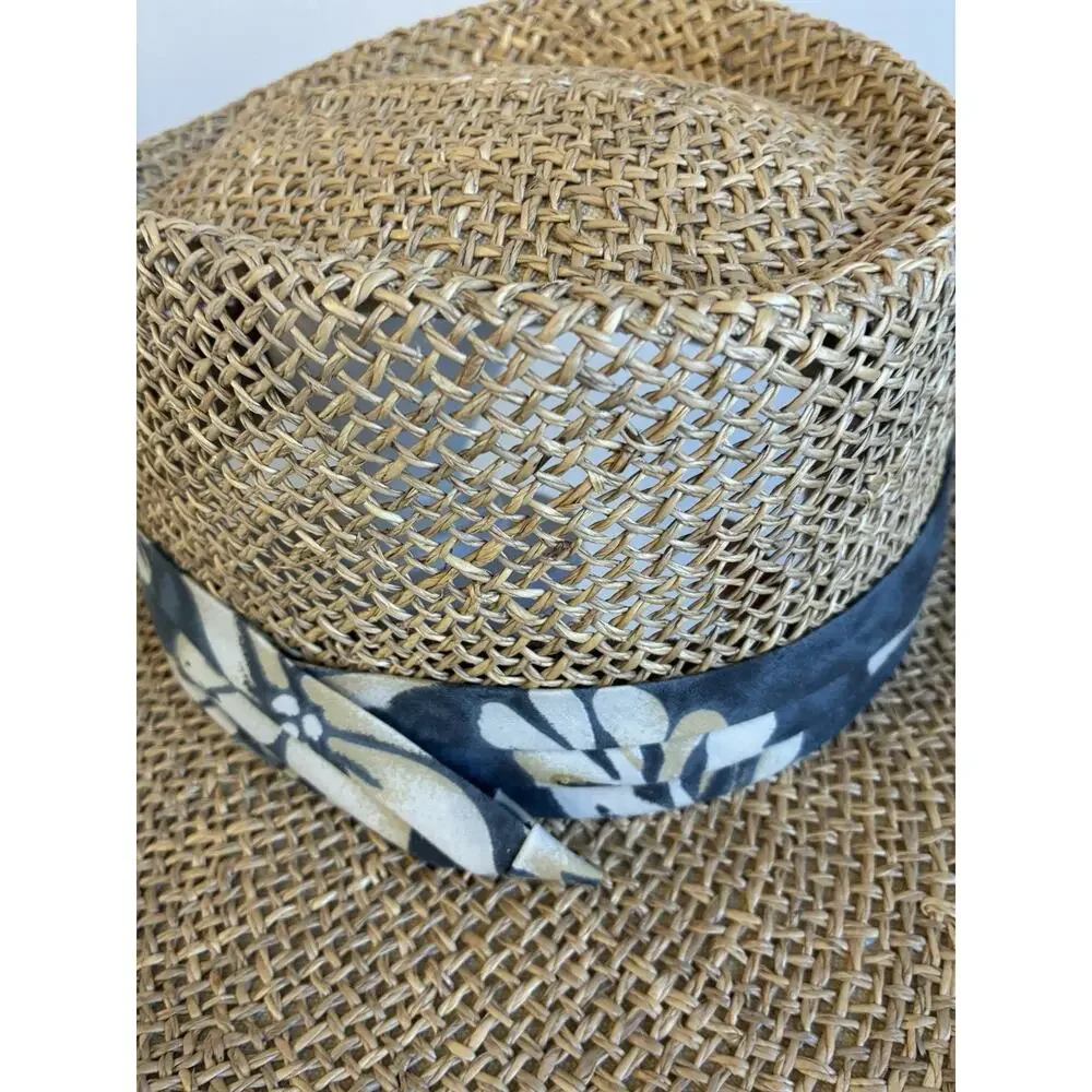 Classic Woven Straw Fedora Hat Safari Panama Look w/ Fabric Band Breathable Cool